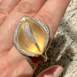 diamond Lily ring 14K gold plated 3/8 ct